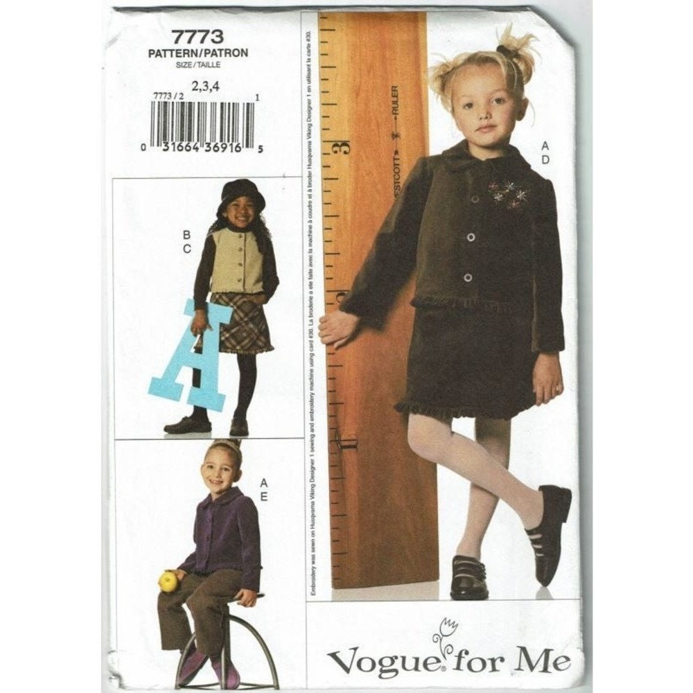 Vogue Sewing Pattern 7773 Jacket Vest Skirt Pants Child Size 2-4 Uncut FF